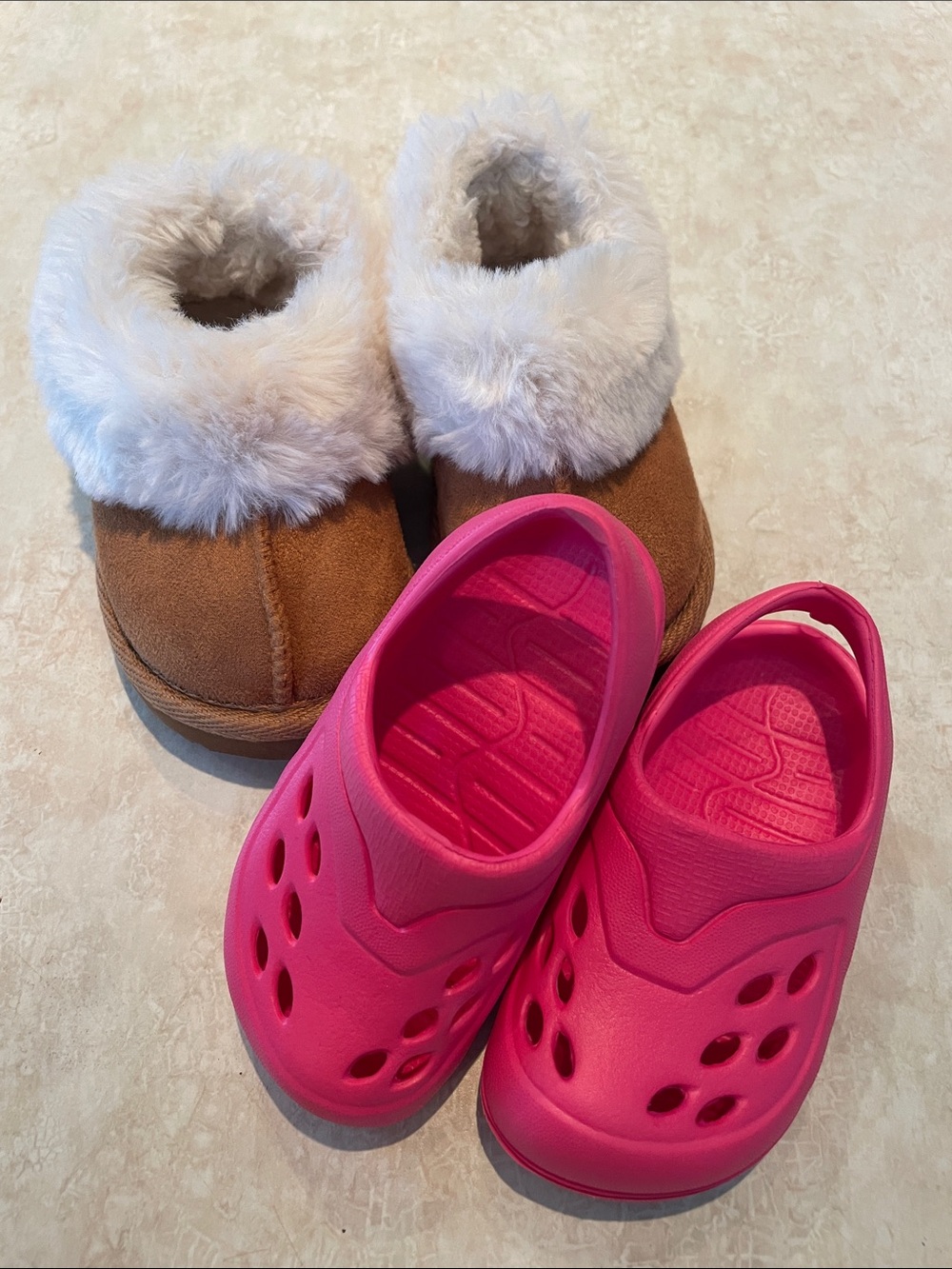 Pink Slip-On Clogs with Brown Faux-Fur Lined Slippers